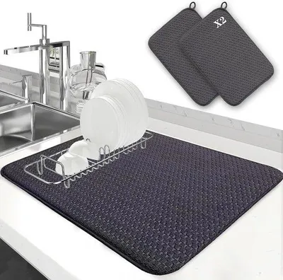 Produktbild von Famanu Abtropfmat 2er Set - Mikrofaser für Küche und Spüle (38 x 50 cm)