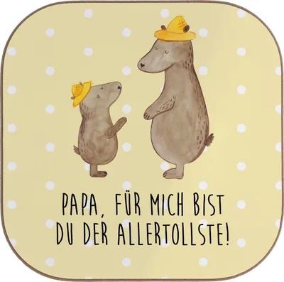 Produktbild von Mr. & Mrs. Panda Tassenuntersetzer Bären mit Hut - Gelb Pastell - Geschenk, Untersetzer für Gläser, Kinder, Familie, Tee, Bär, Tischschoner, Muttertag, Papi, Coaster
