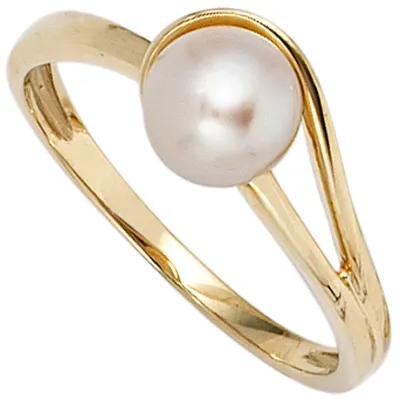 Produktbild von Ring Damenring mit Süßwasser Zuchtperle 585 Gold Gelbgold Fingerring, Ringgröße:Innenumfang 60mm  Ø19.1mm