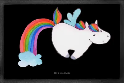 Produktbild von Mr. & Mrs. Panda Bodenvorleger Einhorn Fliegendes Pferd 50 x 75 cm - Schwarz - Geschenk, Unicorn, Schmutzfangmatte, Schmutzmatte, Glitzer, Erwachsenwerden, fußmatte