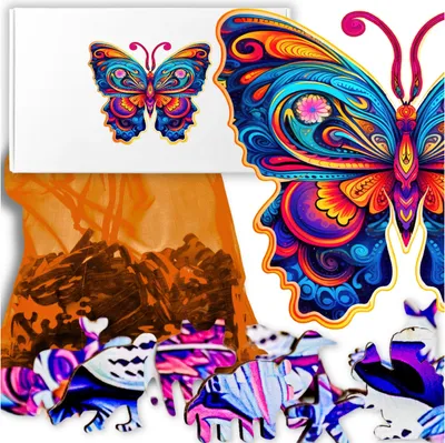 Produktbild von Holzpuzzle Schmetterling bunt A4 Puzzle 104 Teile Vatertag