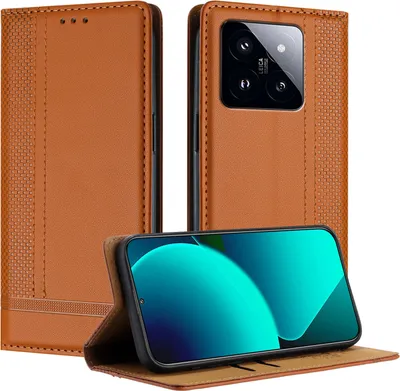 Produktbild von Handyhülle für Xiaomi 14 Pro Leder Flip Klappbare Schutzhülle mit Standfunktion Braun