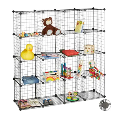 Zdjęcie produktu dla Relaxdays – regał modułowy z siatki drucianej, 16 przegródek, system otwartych półek, kostki 35 x 35 cm, metalowy regał do samodzielnego montażu, czarny