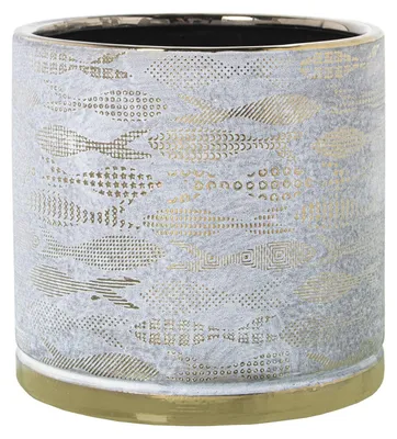 Immagine prodotto di Vaso in Vetroceramica rotondo con decorazione a forma di pesce, 18 x 18 cm, bianco e oro