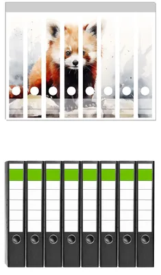 Produktbild von Wallario 8 Stück schmale Ordner inkl. Klebeetiketten mit Motive Neugieriger Rotpanda -  Set mit Rückenschildern / Ordnerrücken Stickern