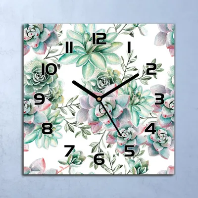 Produktbild von Wanduhr Echt-Glas-Küchenuhr Sukkulentes Aquarell Quarz 30x30 Deko Bilder