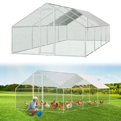 Obrázek produktu pro Kurník Peviasot s voliérou, rozměry 3 x 8 x 2 metry, plocha 24 m², sedlová střecha, konstrukce z pozinkované oceli o tloušťce 25 mm, oplocení z PVC drátěného pletiva a bílá ochranná plachta z polyetylenu