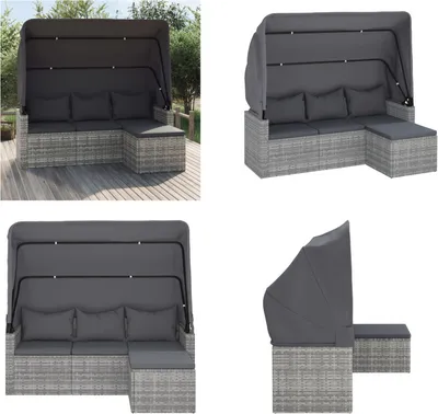 Produktbild von vidaXL 3 Sitzer Gartensofa mit Dach und Fußhocker Grau Poly Rattan - 3-Sitzer Gartensofa - 3-Sitzer Gartensofas - Gartensofa - Terrassensofa