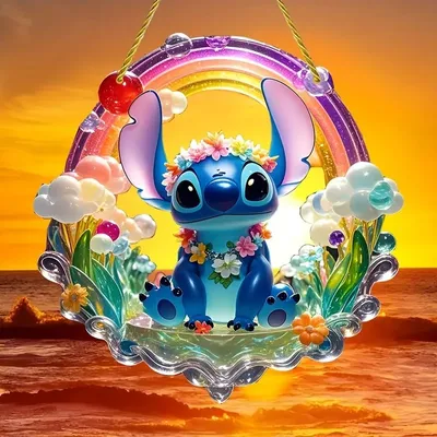 Produktbild von GKA XL Sonnenfänger Kinder Disney Sonic Stitch mit Regenbogen 15 cm Buntglas Lichtfänger Fensterbild Fenster Fensterschmuck Fensterdeko Kinderzimmer