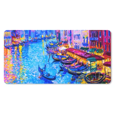 Produktbild von MuchoWow® Schreibtischunterlage Malerei - Italien - Boot - Wasser - Architektur 80x40 cm - XXL Mauspad - Gaming Mauspad