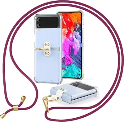 Obrázok produktu pre Puzdro cez rameno pre Samsung Galaxy Z Flip4 Priehľadné ochranné puzdro s popruhom a krúžkom na kábel červené