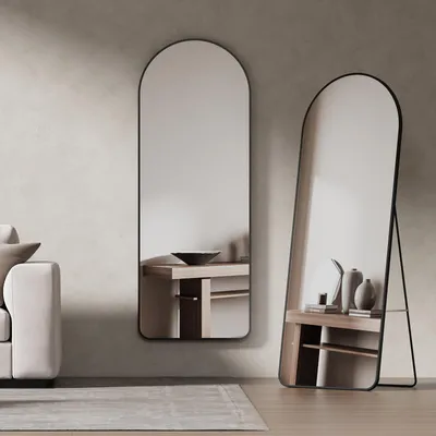Image de EMKE Miroir sur pied 160x60cm Miroir corps entier Noir Cadre aluminium Miroir bombé Miroir d'habillage avec film à fenêtre anti-explosion