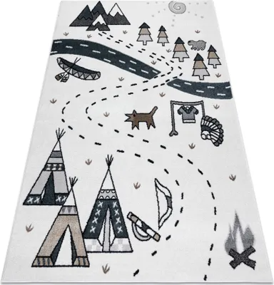 Produktbild von Teppich FUN Indian für Kinder, Indianerdorf, Tiere creme beige 180x270 cm