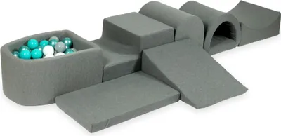 Produktbild von Der größte Schaumstoffspielplatz mit Pool Micro Grau + 100 Bälle: Metallic Türkis, Türkis, Grau, Weiß