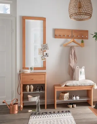 Produktbild von Flurgarderobe Massivholz Buche 4-teilig mit Schuhbank CUENCA-137