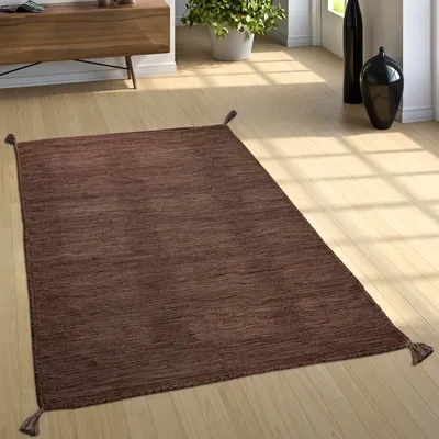 Produktbild von Designer Teppich Webteppich Kelim Handgewebt 100% Baumwolle Modern Meliert Braun Grösse 240x340 cm