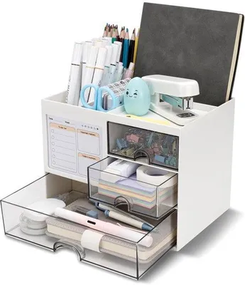 Produktbild von Schreibtischorganizer mit 3 Schubladen, multifunktionaler Stifthalter für den Schreibtisch, Schreibtischorganizer und Aufbewahrungsbox mit 5 Fächern, Schreibtischorganizer für Büro, Zuhause, Bastelbedarf