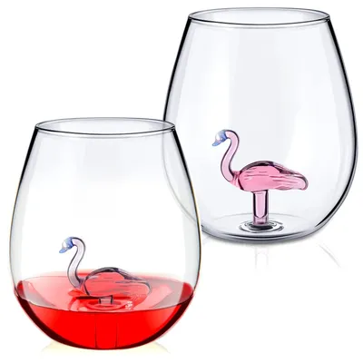 Immagine prodotto di Set di 2 bicchieri da vino senza stelo con motivo fenicottero - 450 ml