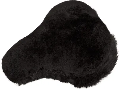 A black, fuzzy bicycle seat cover.