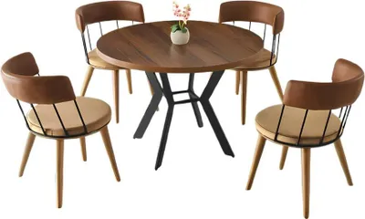 Produktbild von Esszimmermöbel Essgruppe Essecke Esstisch Stühle 5tlg Braun Tisch
