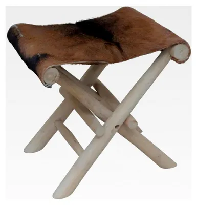 Produktbild von Klapphocker aus Teakholz mit echtem Ziegenleder 48x40x45cm