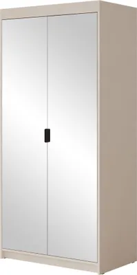 Produktbild von MIRJAN24 Kleiderschrank Elena 2D mit Frontspiegel, Drehtürenschrank, Garderobe mit zwei Drehtüren, Kleiderstange (Farbe: Sandbeige)