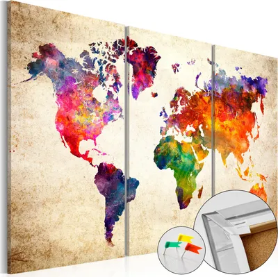 Produktbild von Vliesstoff Korkbild - Corkboard Map in Watercolor 120x80 cm Karten k-B-0028-p-a