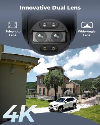 Imagen del producto de Cámara de seguridad para exteriores 4K con Wi-Fi 6, doble lente y vista panorámica de 360 grados - Blanca