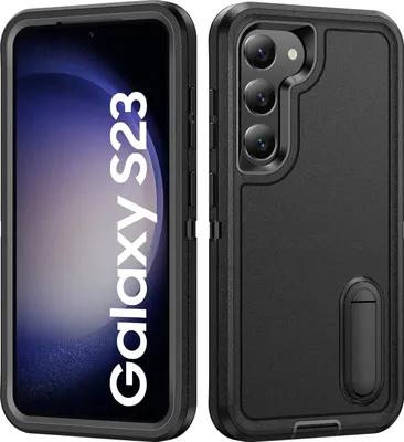 Immagine prodotto di Custodia per Samsung Galaxy S23 Custodia protettiva antiurto ibrida a tre strati con supporto nero