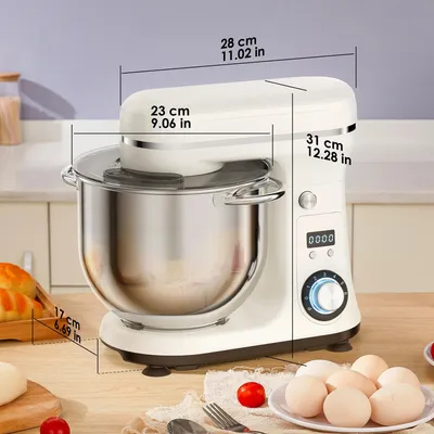 Zdjęcie produktu dla Robot kuchenny/ugniatarka – BM601 – 1200 W – miska ze stali nierdzewnej o pojemności 6 l – 6 prędkości – cichy silnik prądu stałego – wtyczka UE 240 V – kolor biały