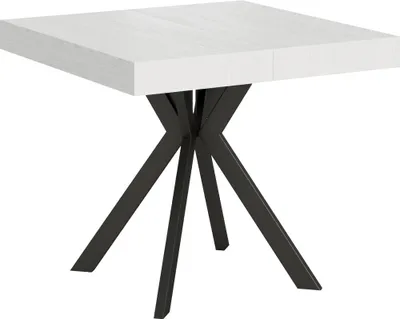 Image de ITYHOME - Table extensible 90/194x90 cm Dolcezza effet bois, frêne blanc pieds anthracite