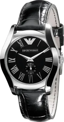 Produktbild von Emporio Armani Classic Damenuhr silber schwarz Lederarmband