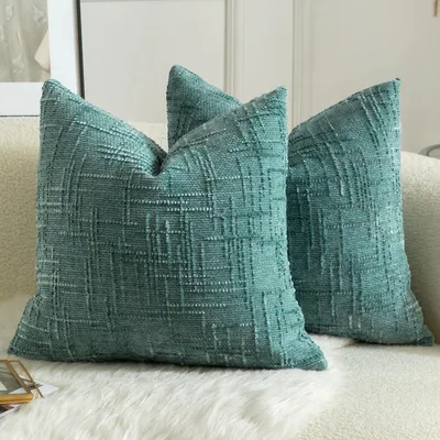 Produktbild von Set mit 2 Chenille-Kissenbezügen, 65 x 65 cm, türkis