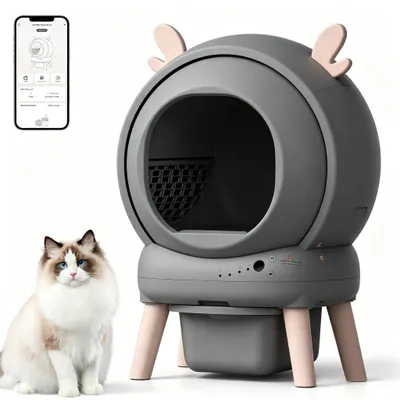 Immagine prodotto di Lettiera automatica XXL da 76 litri per gatti, elettrica e autopulente, con contenitore per i rifiuti da 13 litri. Lettiera automatica per gatti con controllo tramite app, sensore di sicurezza e sistema di eliminazione degli odori, ideale per più gatti