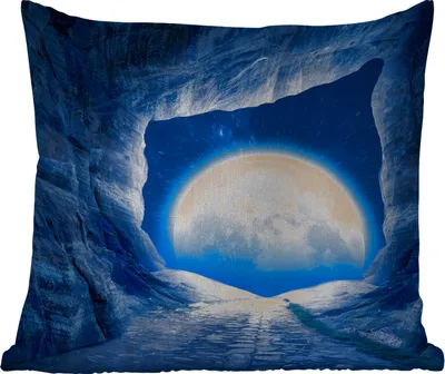 Produktbild von MuchoWow® Outdoor Kissen - Höhle - Mond - Weltraum - Universum - Blau - 50x50 cm - Wetterfest - Lounge Kissen - Komfortabel - Kissen mit Bild