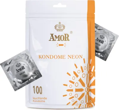 Produktbild von AMOR Premium Kondome Neon, 100 Stück, Leuchtkondome Ø 53 mm, fluoreszierend