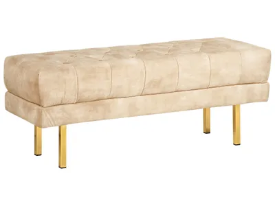 Produktbild von BELIANI Bettbank Beige aus Samtstoff Gesteppt Knopfheftung 117 cm mit Goldenen Beinen Elegant Sitzbank für Schlafzimmer Flur Garderobe Wohnzimmer