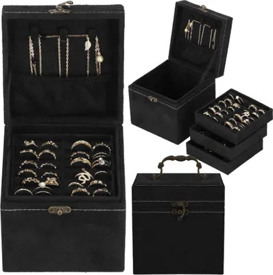 Image de Coffret à bijoux Coffret à bijoux en velours Coffret avec poignée 12 x 12 x12 cm Coffret à montres Design rétro