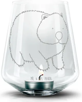 Produktbild von Mr. & Mrs. Panda Kerzenhalter Wombat - Transparent - Geschenk, Motivation, Spruch, Laterne, Das Leben Ist schön, Teelichthalter, Kerzenglas, gravur glas, Windlicht