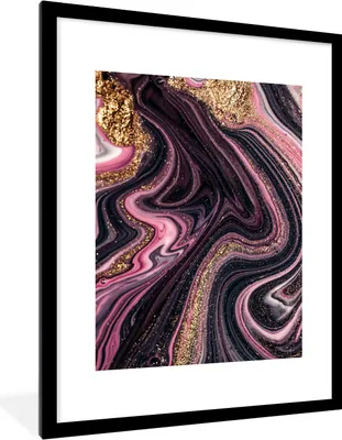 Produktbild von MuchoWow® Gerahmtes Poster Marmoroptik - Rosa - Lila - Gold - Luxus - Marmor 60x80 cm - Poster mit Schwarzem Bilderrahmen Wandposter Rahmen Foto Bilder - Wohnzimmer - Dekorationen - Prämie