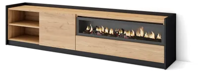 Immagine prodotto di Mobile TV Soggiorno, Ampio spazio a disposizione, 207x37x50cm, Per TV fino a 80", Camino elettrico, Rovere e nero