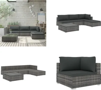 Produktbild von vidaXL 5 tlg. Garten Lounge Set mit Auflagen Poly Rattan Grau - Garten-Lounge-Set - Garten-Lounge-Sets - Gartensofa - Gartensofas