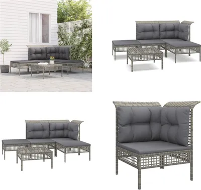 Produktbild von vidaXL 5 tlg. Garten Lounge Set mit Kissen Grau Poly Rattan - Garten Lounge Set - Garten Lounge Sets - Lounge Set - Gartenmöbel Set