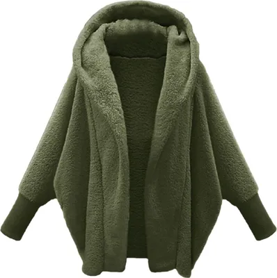 Obrázek produktu pro ASKSA Dámská plyšová bunda s kapucí Dlouhá fleecová teplá měkká zimní teplá plyšová bunda Casual Zip s dlouhým rukávem Velvet Jacket Thick Leisure Fleece Jacket,Army Green,S