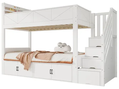 Produktbild von Etagenbett mit 2 Liegeflächen, Lattenrost und Stauraum, 90x200 cm, Kinderbett mit Rausfallschutz
