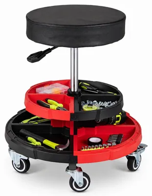 Image de Tabouret d'atelier Costway sur roulettes, chariot d'atelier supportant jusqu'à 150 kg, avec réglage de la hauteur