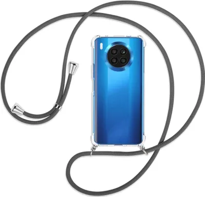 Produktbild von Handykette Backcover-Schutzhülle mit Band (Metall silberfarben) für Huawei nova 8i / Honor 50 Lite - dunkelgrau