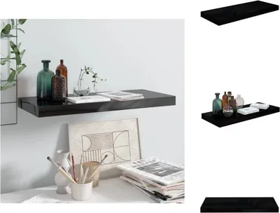 Produktbild von vidaXL Schweberegal Hochglanz-Schwarz 60x23,5x3,8 cm MDF -  Wandregale