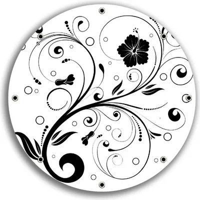 Produktbild von Wallario rundes Outdoor-Poster für Garten oder Balkon, Motiv Schnörkelmuster in schwarz weiß mit Blumen und Kreisen, 30 cm Durchmesser