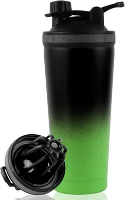 Produktbild von Isolierter Protein-Shaker auslaufsicher Edelstahl 750 ml Schwarz Grün